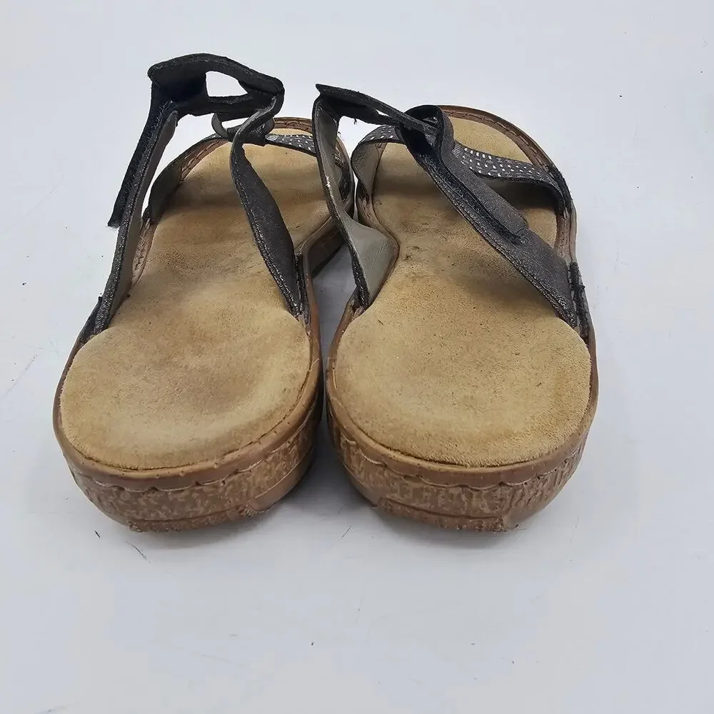 Rieker Regina Metallic Gray Leather Slide Sandal 62854-45 Women's EU 40 US 9.5
